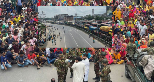 গাজিপুরে বকেয়া বেতনের দাবিতে শ্রমিকদের মহাসড়ক অবরোধ: সড়কে যানজট