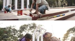 বরাবরের মত করেই ধোয়া-মোছা ও রঙ্গের আঁচড়ে সাজছে কেন্দ্রীয় শহীদ মিনার